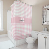 Roze Gingham Plaid Monogram Douchegordijn (In situ)