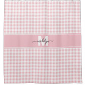 Roze Gingham Plaid Monogram Douchegordijn (Voorkant)