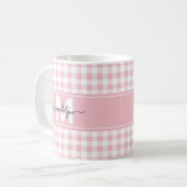 Roze Gingham Plaid Monogram Koffiemok (Voorkant links)