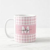 Roze Gingham Plaid Monogram Koffiemok (Links)