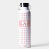 Roze Gingham Plaid Monogram Waterfles (Voorkant)