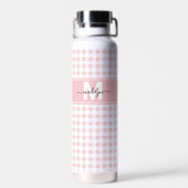 Roze Gingham Plaid Monogram Waterfles (Achterkant)