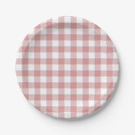 Roze Gingham Plaid Patroon Papieren Bordje