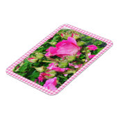 Roze Gingham Plaid Rozen Tuin Foto Magneet (Linkerzijde)