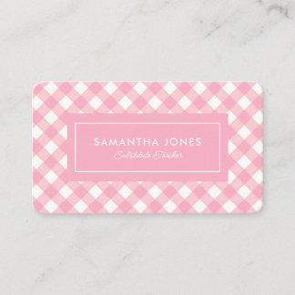 Roze Gingham Plaid Vervangende Docent Contactgegev Visitekaartje