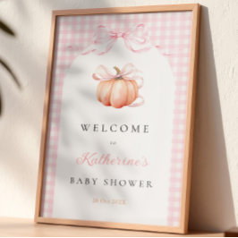 Roze Gingham Pompoen Baby Shower Welkom Bord Poster