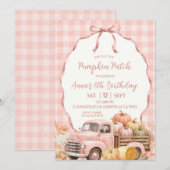 Roze Gingham Pompoenveld Verjaardag Kaart (Voorkant / Achterkant)