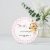 Roze Gingham Pony Baby shower Rond Kaart (Staand voorkant)