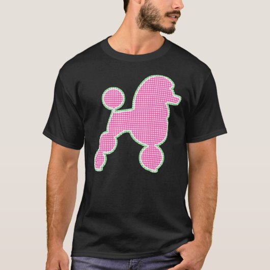 Roze Gingham Poodle met Pom Poms T-shirt (Voorkant)