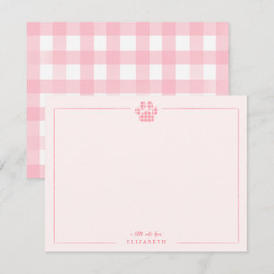 Roze Gingham Pootafdruk Baby Kids Persoonlijk Notitiekaartje