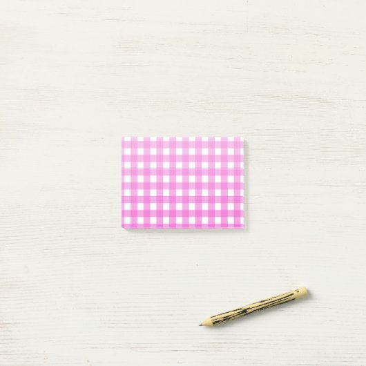 Roze gingham post-it® notes (Op bureau)