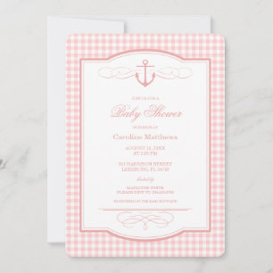 Roze Gingham Preppy Kust Baby Shower Kaart