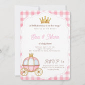 Roze Gingham Prinsessen Koets Baby Shower  Kaart (Voorkant)