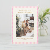 Roze Gingham Pset Portret 2 Kerstmis Feestdagenkaart (Staand voorkant)