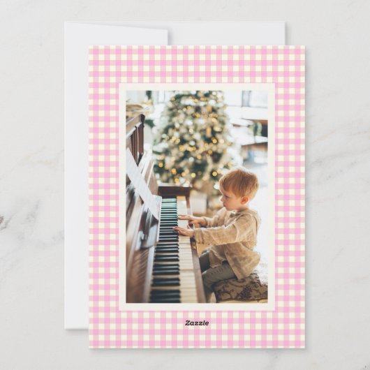 Roze Gingham Pset Portret 2 Kerstmis Feestdagenkaart (Achterkant)