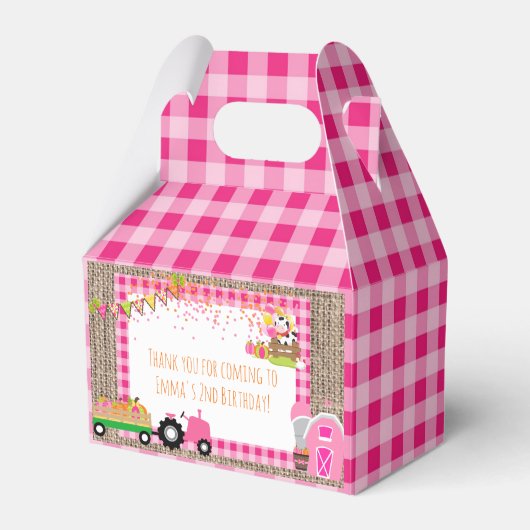Roze Gingham Pumpkin Patch Farmer Girl's Birthday Bedankdoosjes (Voorkant Zijde)