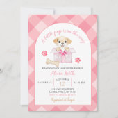 Roze Gingham Puppys Babyfeest Kaart (Voorkant)