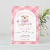 Roze Gingham Puppys Babyfeest Kaart (Staand voorkant)