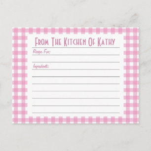 Roze Gingham Recipe Card Briefkaart