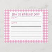 Roze Gingham Recipe Card Briefkaart (Voorkant)
