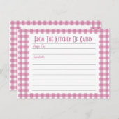 Roze Gingham Recipe Card Briefkaart (Voorkant / Achterkant)