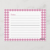 Roze Gingham Recipe Card Briefkaart (Achterkant)