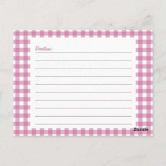 Roze Gingham Recipe Card Briefkaart (Achterkant)