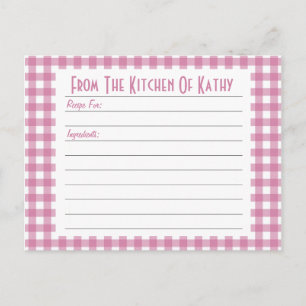 Roze Gingham Recipe Card Briefkaart