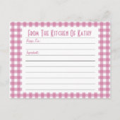 Roze Gingham Recipe Card Briefkaart (Voorkant)