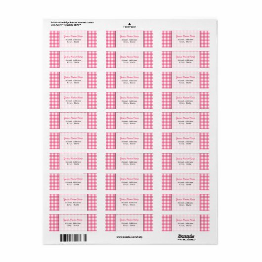 Roze Gingham retour adres label (Full Sheet)
