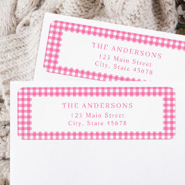 Roze Gingham Retouradres Etiket