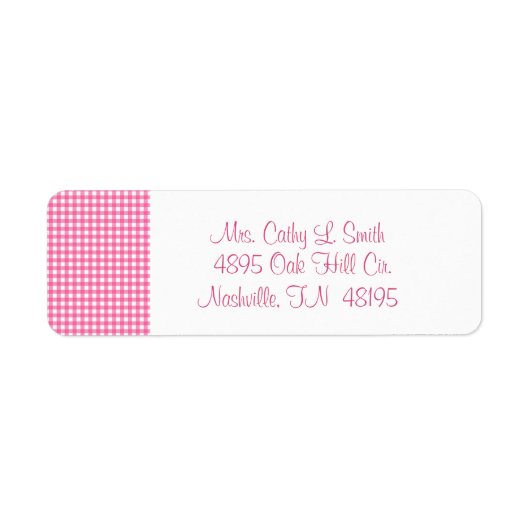 Roze Gingham Return Address Labels (Voorkant)