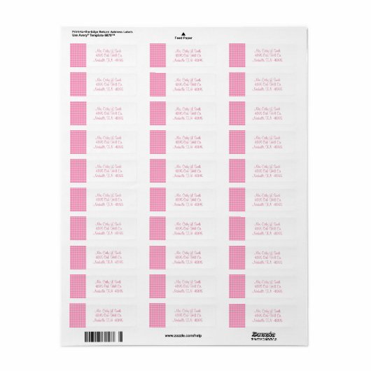 Roze Gingham Return Address Labels (Full Sheet)
