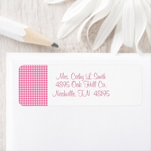 Roze Gingham Return Address Labels (Insitu)