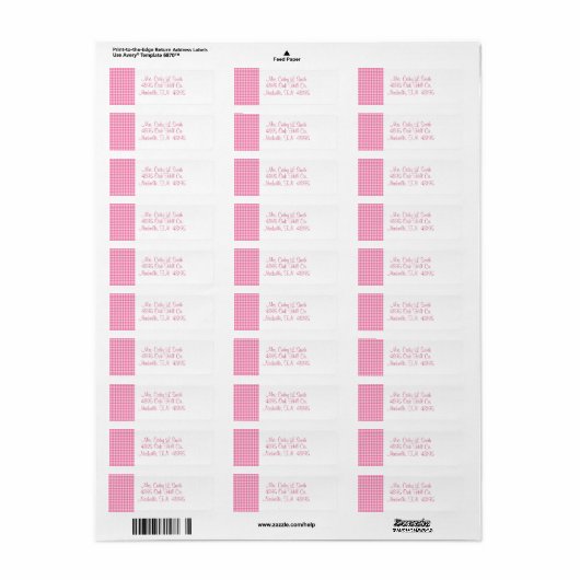 Roze Gingham Return Address Labels (Full Sheet)
