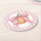 Roze Gingham Ribbon Pompoen, Coquette Bow Ronde Kartonnen Onderzetter (Gebogen)