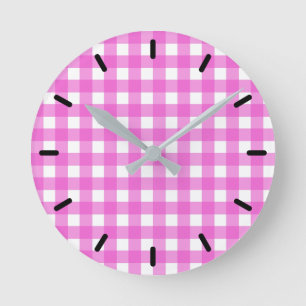 Roze gingham ronde klok