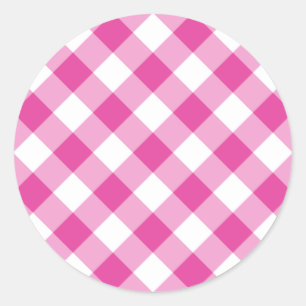 Roze Gingham Ronde Sticker
