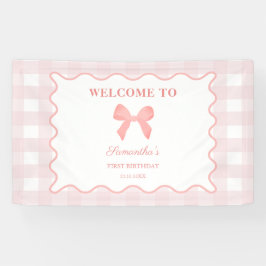 Roze Gingham Roze Bow Verjaardag Welkomstbord Spandoek