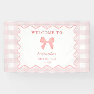 Roze Gingham Roze Bow Verjaardag Welkomstbord Spandoek