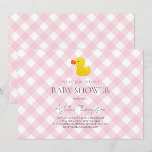 Roze Gingham Rubber Duckie Baby Shower Kaart