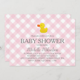 Roze Gingham Rubber Duckie Baby shower Kaart