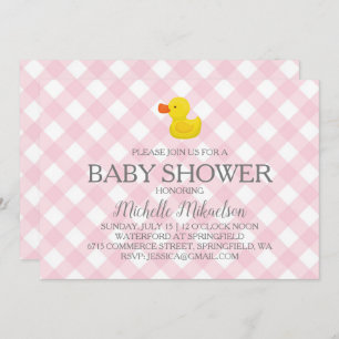 Roze Gingham Rubber Duckie Baby shower Kaart