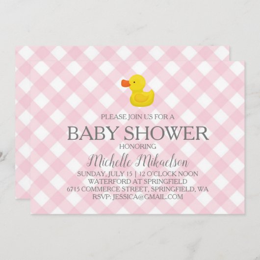 Roze Gingham Rubber Duckie Baby shower Kaart (Voorkant / Achterkant)