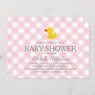 Roze Gingham Rubber Duckie Baby shower Kaart
