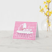 Roze Gingham Ruffled Bassinet Blank Notecard Kaart (Gele Bloem)