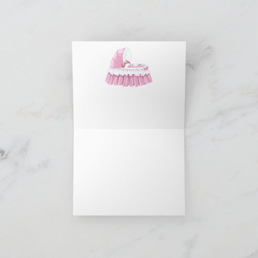 Roze Gingham Ruffled Bassinet Blank Notecard Kaart (Binnen)