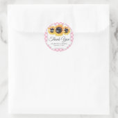 Roze Gingham Rustic Sunflower Floral bedankt Ronde Sticker (Tas)