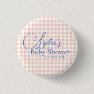 Roze Gingham Rut Streepbehang om af te scheuren Ronde Button 3,2 Cm