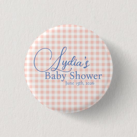 Roze Gingham Rut Streepbehang om af te scheuren Ronde Button 3,2 Cm (Voorkant)